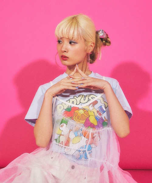 PUNYUS(プニュズ)の「10th いただきマウスTシャツ(Tシャツ/カットソー・レディース・サックスブルー/ブラック/ホワイト・1/2/3/4)」の1枚目の写真