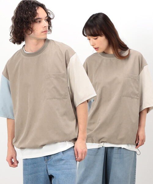 Purple&Yellow(パープルアンドイエロー)の「ポリエステルピーチプルオーバー(Tシャツ/カットソー・メンズ・ブルー/グリーン/グレイッシュベージュ・LARGE/MEDIUM/SMALL)」の1枚目の写真