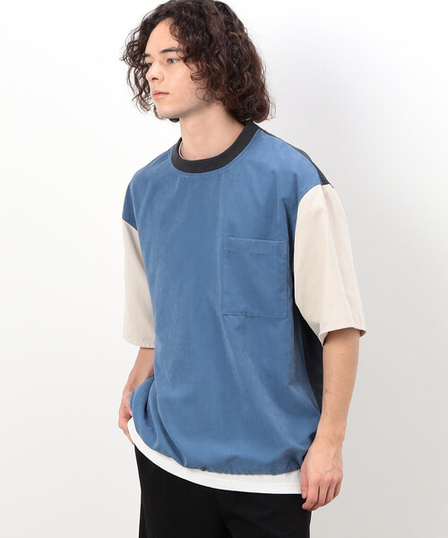 Purple&Yellow(パープルアンドイエロー)の「ポリエステルピーチプルオーバー(Tシャツ/カットソー・メンズ・ブルー/グリーン/グレイッシュベージュ・LARGE/MEDIUM/SMALL)」の3枚目の写真