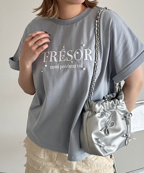 apres jour mignon(アプレジュールミニョン)の「パールロゴTシャツ【ZOZOTOWN限定アイテム】(Tシャツ/カットソー・レディース・ブルー/オフホワイト/ブラック・フリー/X-LARGE)」の3枚目の写真