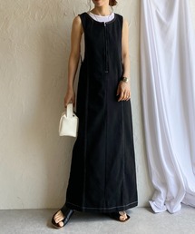 She's Closet（シーズクローゼット）の「ステッチ配色タイトIラインロングフロントジップジャンパースカートワンピース（ジャンパースカート）」