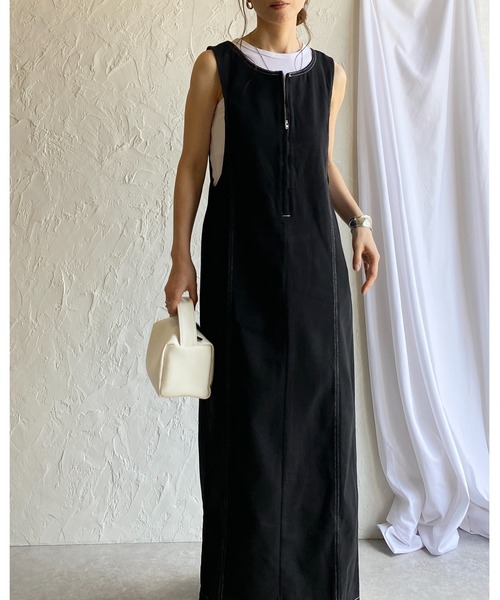 She's Closet(シーズクローゼット)の「ステッチ配色タイトIラインロングフロントジップジャンパースカートワンピース(ジャンパースカート・レディース・ベージュ/ブラック/グレー・FREE)」の7枚目の写真