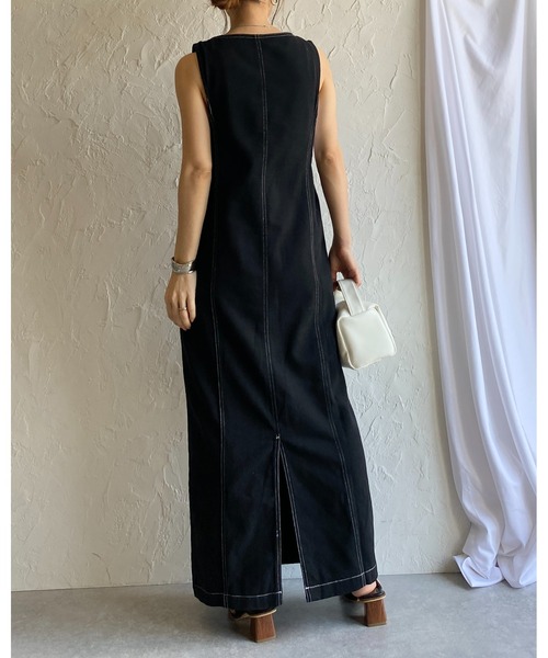 She's Closet(シーズクローゼット)の「ステッチ配色タイトIラインロングフロントジップジャンパースカートワンピース(ジャンパースカート・レディース・ベージュ/ブラック/グレー・FREE)」の8枚目の写真