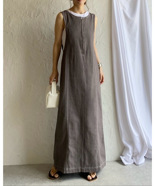 She's Closet(シーズクローゼット)の「ステッチ配色タイトIラインロングフロントジップジャンパースカートワンピース(ジャンパースカート・レディース・ベージュ/ブラック/グレー・FREE)」の10枚目の写真