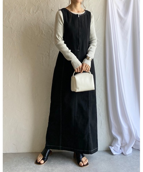 She's Closet(シーズクローゼット)の「ステッチ配色タイトIラインロングフロントジップジャンパースカートワンピース(ジャンパースカート・レディース・ベージュ/ブラック/グレー・FREE)」の17枚目の写真