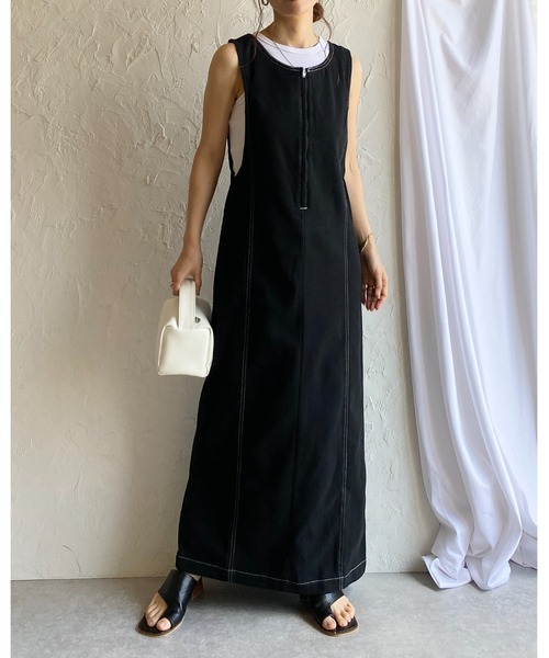 She's Closet(シーズクローゼット)の「ステッチ配色タイトIラインロングフロントジップジャンパースカートワンピース(ジャンパースカート・レディース・ベージュ/ブラック/グレー・FREE)」の19枚目の写真
