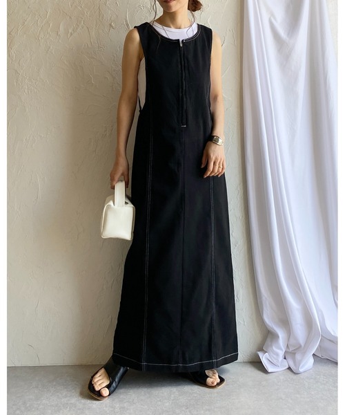 She's Closet(シーズクローゼット)の「ステッチ配色タイトIラインロングフロントジップジャンパースカートワンピース(ジャンパースカート・レディース・ベージュ/ブラック/グレー・FREE)」の20枚目の写真