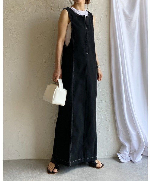 She's Closet(シーズクローゼット)の「ステッチ配色タイトIラインロングフロントジップジャンパースカートワンピース(ジャンパースカート・レディース・ベージュ/ブラック/グレー・FREE)」の21枚目の写真