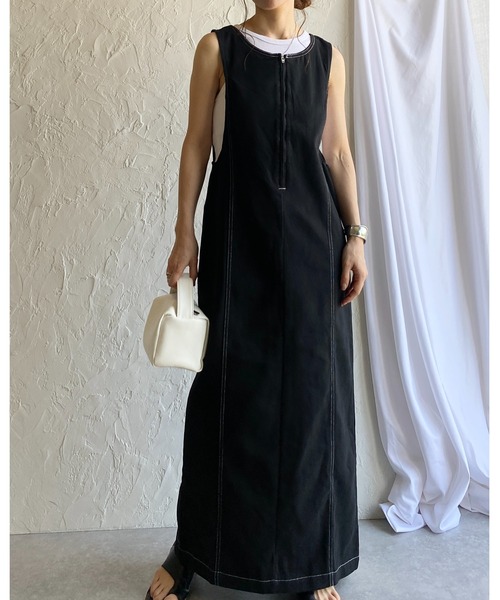 She's Closet(シーズクローゼット)の「ステッチ配色タイトIラインロングフロントジップジャンパースカートワンピース(ジャンパースカート・レディース・ベージュ/ブラック/グレー・FREE)」の22枚目の写真