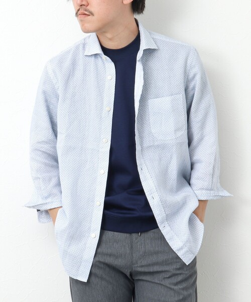 ETRO リネン100 長袖 ブラウス シャツ 46 L イタリー 総柄 ETRO (エトロ) コットン ペイズリー柄 長袖 シャツ ETMRIB0199SA5L1