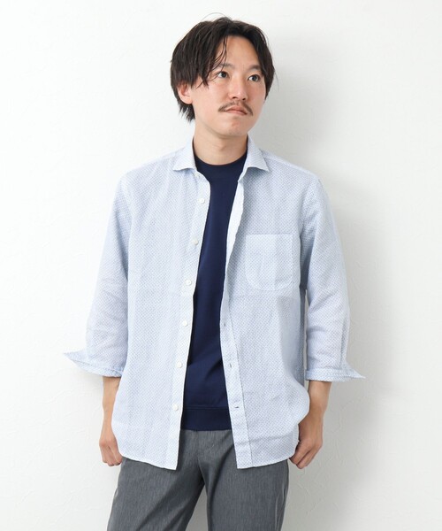 NOLLEY'S（ノーリーズ）の「リネンカッタウェイ 7分袖 総柄シャツ