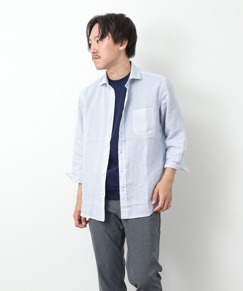 NOLLEY’S(ノーリーズ)の「リネンカッタウェイ 7分袖 総柄シャツ(シャツ/ブラウス・メンズ・ブルー系その他/ホワイト系その他・S/M/L/XL)」の5枚目の写真