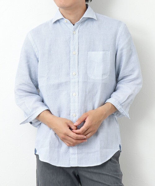 NOLLEY’S(ノーリーズ)の「リネンカッタウェイ 7分袖 総柄シャツ(シャツ/ブラウス・メンズ・ブルー系その他/ホワイト系その他・S/M/L/XL)」の8枚目の写真