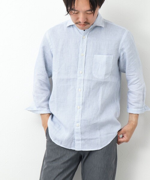 NOLLEY’S(ノーリーズ)の「リネンカッタウェイ 7分袖 総柄シャツ(シャツ/ブラウス・メンズ・ブルー系その他/ホワイト系その他・S/M/L/XL)」の9枚目の写真