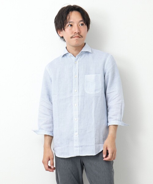 NOLLEY’S(ノーリーズ)の「リネンカッタウェイ 7分袖 総柄シャツ(シャツ/ブラウス・メンズ・ブルー系その他/ホワイト系その他・S/M/L/XL)」の10枚目の写真