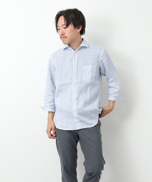 NOLLEY’S(ノーリーズ)の「リネンカッタウェイ 7分袖 総柄シャツ(シャツ/ブラウス・メンズ・ブルー系その他/ホワイト系その他・S/M/L/XL)」の11枚目の写真