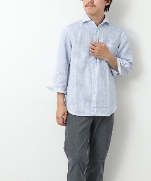 NOLLEY’S(ノーリーズ)の「リネンカッタウェイ 7分袖 総柄シャツ(シャツ/ブラウス・メンズ・ブルー系その他/ホワイト系その他・S/M/L/XL)」の13枚目の写真