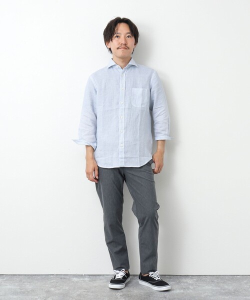 NOLLEY’S(ノーリーズ)の「リネンカッタウェイ 7分袖 総柄シャツ(シャツ/ブラウス・メンズ・ブルー系その他/ホワイト系その他・S/M/L/XL)」の14枚目の写真