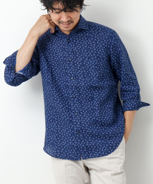 NOLLEY’S(ノーリーズ)の「リネンカッタウェイ 7分袖 総柄シャツ(シャツ/ブラウス・メンズ・ブルー系その他/ホワイト系その他・S/M/L/XL)」の16枚目の写真