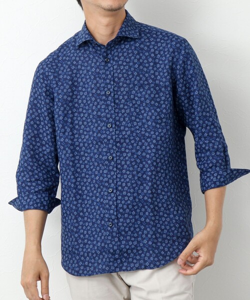 NOLLEY’S(ノーリーズ)の「リネンカッタウェイ 7分袖 総柄シャツ(シャツ/ブラウス・メンズ・ブルー系その他/ホワイト系その他・S/M/L/XL)」の17枚目の写真