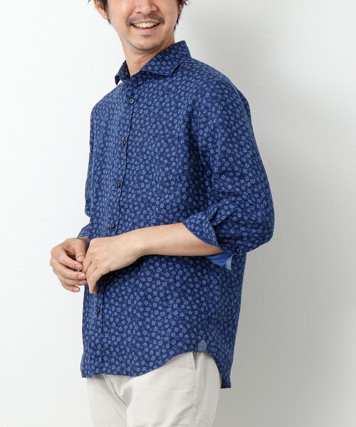 NOLLEY’S(ノーリーズ)の「リネンカッタウェイ 7分袖 総柄シャツ(シャツ/ブラウス・メンズ・ブルー系その他/ホワイト系その他・S/M/L/XL)」の18枚目の写真