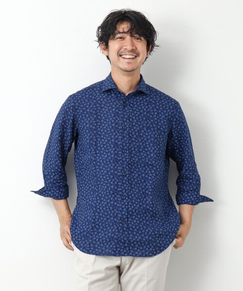 NOLLEY’S(ノーリーズ)の「リネンカッタウェイ 7分袖 総柄シャツ(シャツ/ブラウス・メンズ・ブルー系その他/ホワイト系その他・S/M/L/XL)」の19枚目の写真