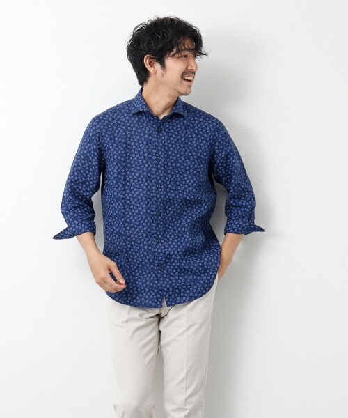 NOLLEY’S(ノーリーズ)の「リネンカッタウェイ 7分袖 総柄シャツ(シャツ/ブラウス・メンズ・ブルー系その他/ホワイト系その他・S/M/L/XL)」の20枚目の写真