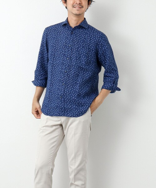 NOLLEY'S（ノーリーズ）の「リネンカッタウェイ 7分袖 総柄シャツ