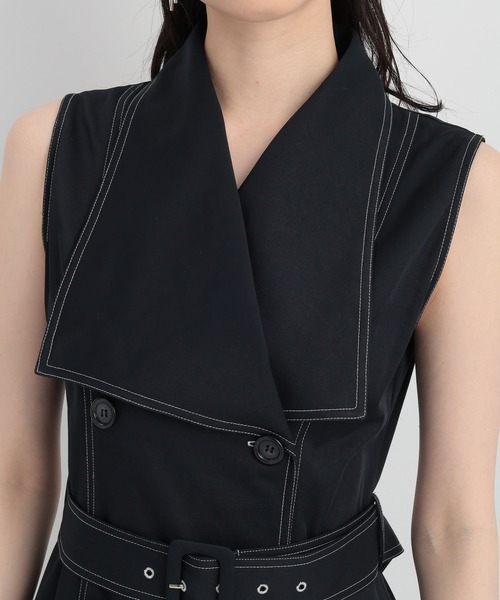 Andemiu(アンデミュウ)の「【ベージュWEB限定】ヘンケイカラーステッチワンピース135834(ワンピース・レディース・ベージュ/ネイビー/グリーン/グレー・FREE)」の8枚目の写真