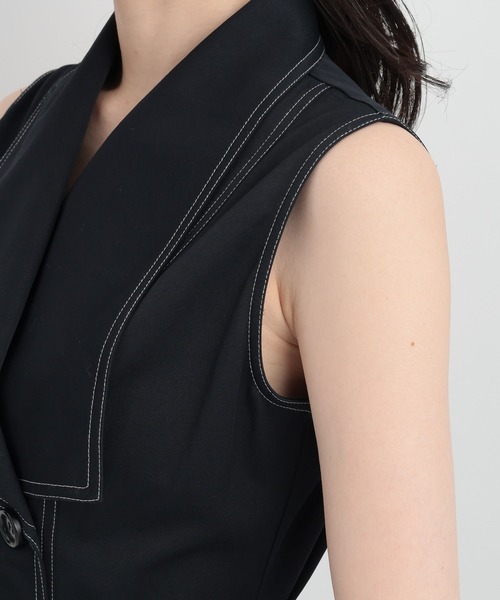 Andemiu(アンデミュウ)の「【ベージュWEB限定】ヘンケイカラーステッチワンピース135834(ワンピース・レディース・ベージュ/ネイビー/グリーン/グレー・FREE)」の7枚目の写真