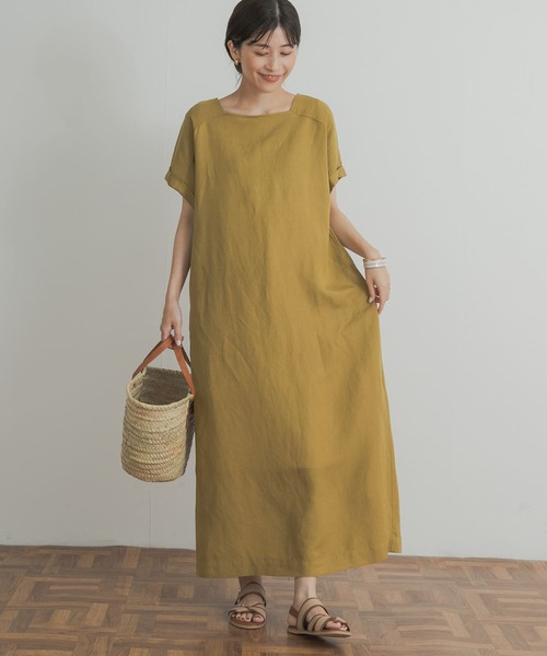 URBAN RESEARCH DOORS(アーバンリサーチドアーズ)の「リネンレーヨンスクエアネックワンピース(ワンピース・レディース・ブラック/グレー系その他/グリーン系その他・MEDIUM)」の6枚目の写真