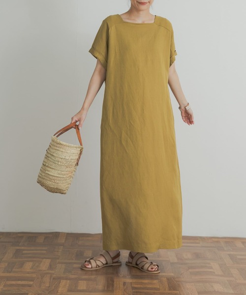 URBAN RESEARCH DOORS(アーバンリサーチドアーズ)の「リネンレーヨンスクエアネックワンピース(ワンピース・レディース・ブラック/グレー系その他/グリーン系その他・MEDIUM)」の9枚目の写真