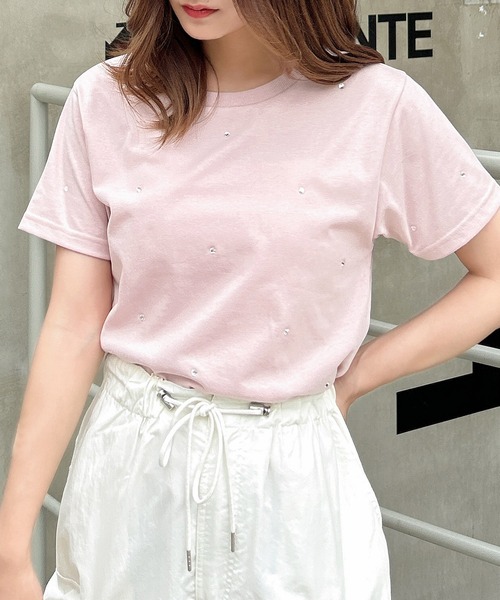 INGNI(イング)の「ラインストーン飛ばしTシャツ(Tシャツ/カットソー・レディース・オフホワイト/ライトピンク/チャコールグレー・M)」の3枚目の写真