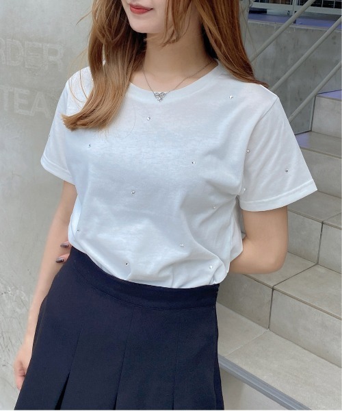 INGNI(イング)の「ラインストーン飛ばしTシャツ(Tシャツ/カットソー・レディース・オフホワイト/ライトピンク/チャコールグレー・M)」の5枚目の写真
