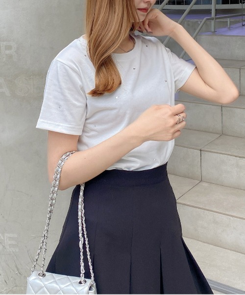 INGNI(イング)の「ラインストーン飛ばしTシャツ(Tシャツ/カットソー・レディース・オフホワイト/ライトピンク/チャコールグレー・M)」の6枚目の写真