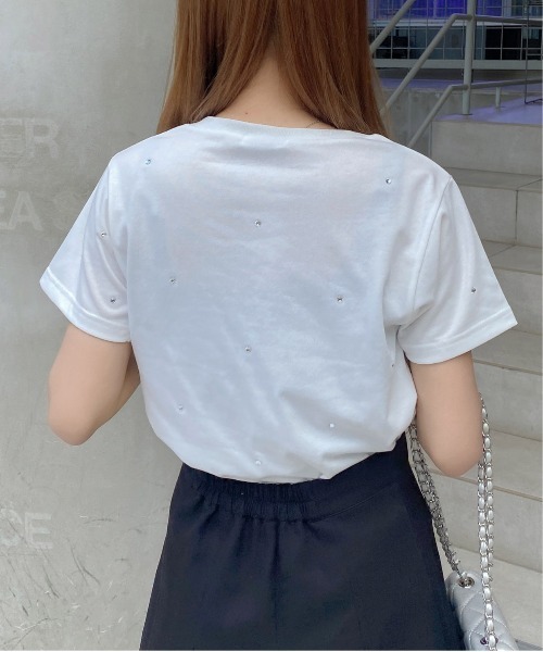 INGNI(イング)の「ラインストーン飛ばしTシャツ(Tシャツ/カットソー・レディース・オフホワイト/ライトピンク/チャコールグレー・M)」の7枚目の写真