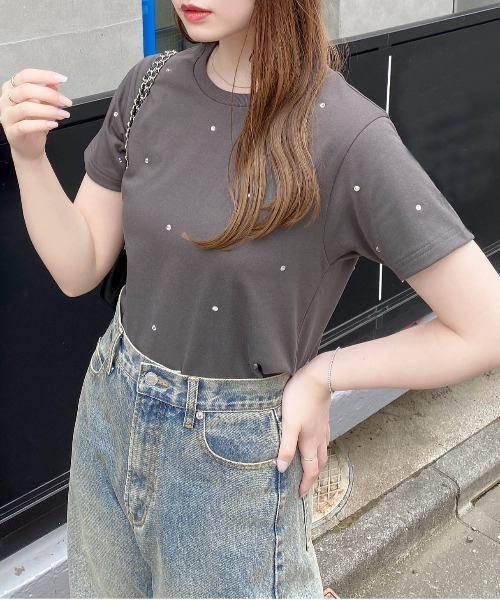 INGNI(イング)の「ラインストーン飛ばしTシャツ(Tシャツ/カットソー・レディース・オフホワイト/ライトピンク/チャコールグレー・M)」の11枚目の写真