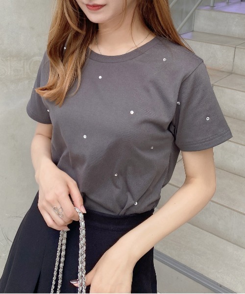 INGNI(イング)の「ラインストーン飛ばしTシャツ(Tシャツ/カットソー・レディース・オフホワイト/ライトピンク/チャコールグレー・M)」の16枚目の写真