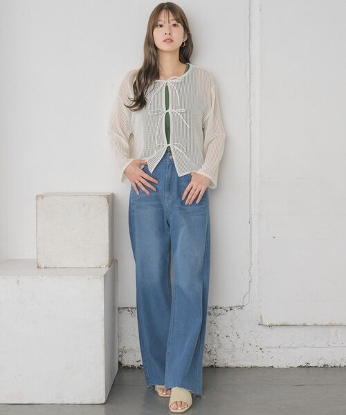 RETRO GIRL（レトロガール）の「フロントリボンメッシュカーデ（カーディガン/ボレロ・レディース・ブラック/レッド/グリーン/ナチュラル・FREE）」の15枚目の写真