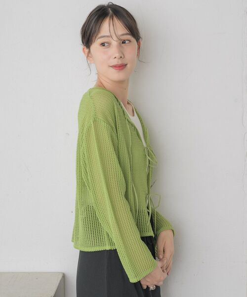 RETRO GIRL（レトロガール）の「フロントリボンメッシュカーデ（カーディガン/ボレロ・レディース・ブラック/レッド/グリーン/ナチュラル・FREE）」の8枚目の写真