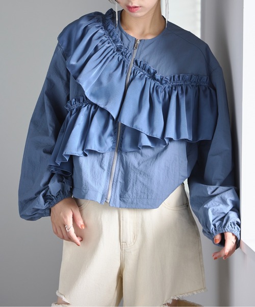 【セール】【MAISON BREEZE reveur】フリルギャザー ショートブルゾン trc（ブルゾン）｜MAISON BREEZE reveur（メゾンブリーズレヴール）