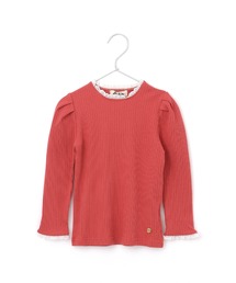 MAKE YOUR DAY | フリルテレコリブ無地長袖Tシャツ■150.160cm(Tシャツ/カットソー)