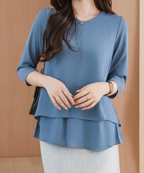Lace Ladies(レースレディース)の「ソリッドカラー Vネック ティアード 7分袖 フレア プルオーバー(シャツ/ブラウス・レディース・ネイビー/ブラック/ブルーグレー/グレイッシュベージュ・S/FREE)」の13枚目の写真