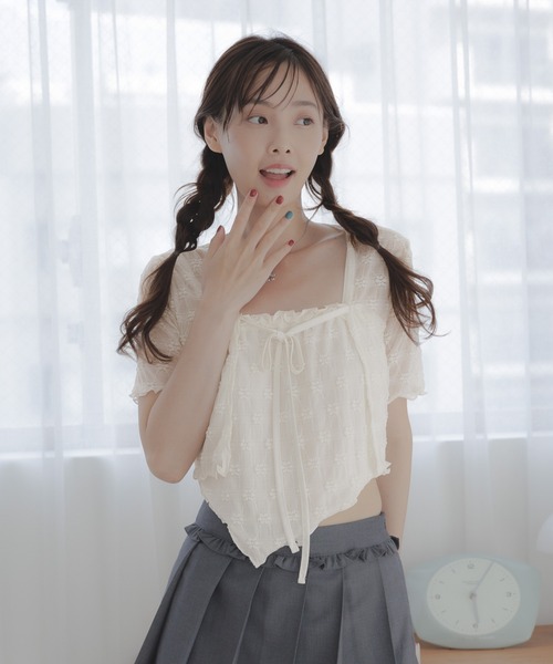 3.3 Field Trip （3.3フィールドトリップ）の「3.3 Field Trip／エンボスカーデセット（カーディガン/ボレロ・レディース・ブルー/アイボリー・FREE）」の2枚目の写真