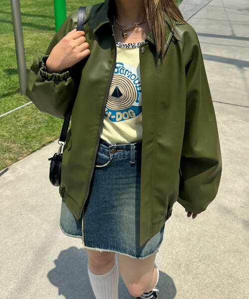 ヴィンテージオーバーサイズフェイクレザージャケット