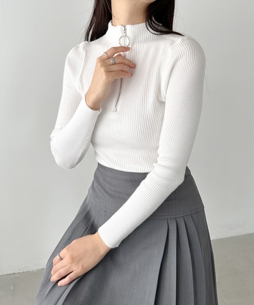 CLEA(クレア)の「ハーフジップリブニットトップス(ニット/セーター・レディース・ブラック/ホワイト/ピンク/レッド/グレー・FREE)」の10枚目の写真