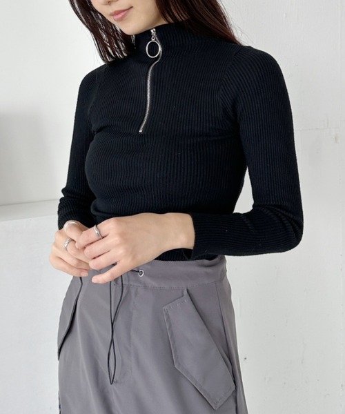CLEA(クレア)の「ハーフジップリブニットトップス(ニット/セーター・レディース・ブラック/ホワイト/ピンク/レッド/グレー・FREE)」の15枚目の写真
