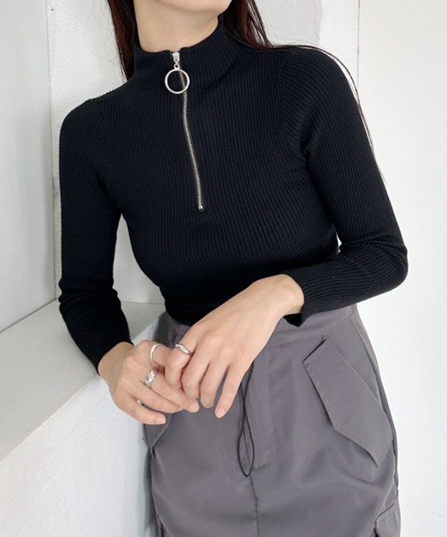 CLEA(クレア)の「ハーフジップリブニットトップス(ニット/セーター・レディース・ブラック/ホワイト/ピンク/レッド/グレー・FREE)」の17枚目の写真