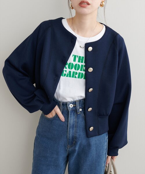 【新品】ROPE’ゴールドボタンノーカラーブルゾン38 ROPÉ(ロペ) / ゴールドボタンノーカラーブルゾン (ジャケット