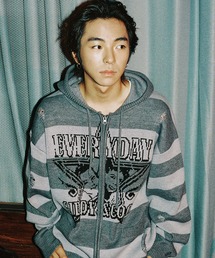 ISTKUNST | A'GEM/9 × .kom 『ISTKUNST/イストクンスト』 GC STAR VINTAGE STRIPE KNIT HOOD ZIP UP/スターストライプニットジップフーディー(パーカー)